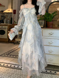 Ifomt Smudged Fairy Butterfly Bronzing Ruffled Dress