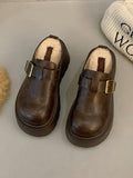 IFOMT Belt Buckle Round-Toe Split-Joint Loafers Platform Shoes Slippers&Mules