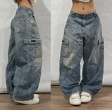 Ifomt American Y2K New Fashion Pattern Embroidery Loose Jeans Men Street Casual Joker Mopping Oversized Wide-leg Pants Couple Jeans Casual Outfit