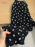 Ifomt American Retro Straight Pants Little Rabbit Print Cute Chic Long Pants Cotton Elastic Waist Homewear Casual Summer Trouser Women