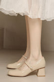 IFOMT Nude French retro high-heeled leather shoes