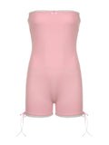 IFOMT Spring Outfits Strapless Contrast Binding Bow Skinny Sleeveless Bodycon Rompers Womens Playsuits