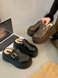 IFOMT Belt Buckle Round-Toe Split-Joint Loafers Platform Shoes Slippers&Mules