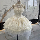 Ifomt Japanese Sweet Lolita Jsk Dress Women Elegant Pearl Mesh Lace Bow Princess Evening Party Dresses Kawaii Flower Wedding Dress