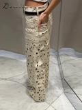 Ifomt Sexy Hollow Out Jean Women White Flower Baggy Hole Zipper Pocket Straight Long Pants Female 2025 Summer Elegant Lady Streetwears