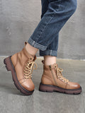 IFOMT Cow Leather Lace-Up Zipper Martin Booties