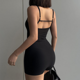 IFOMT Fashion Solid Backless Tank Bodysuit Top Sexy Sporty U-neck Slim Rompers Bodycon Casual One-piece Shorts Playsuits Women 2024