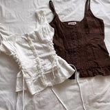 Ifomt Goth Sling Crop Top Y2k Slim Punk Vintage Sexy Backless Hot Sweet Harajuku Clothes Korea 2000s Button Grunge Fashion Emo Lace-Up