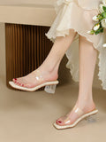 IFOMT Open Toe Split-Joint Square-Toe Transparent Pumps Sandals Slippers