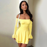 IFOMT One-Shoulder Flare Sleeve Dress For Women Ruffled Slim Mini Dresses Autumn New Elegant Sexy Backless Gown Dress Female