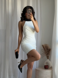 Ifomt Women Sexy Back Bow Mini Vestidos Fashion Contrasting Color Round Neck Halter Dress New 2025 Summer Woman Clothing Party Dresses