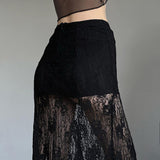 IFOMT Side Slit Lace Skirts For Women 2024 Summer New See Through High Waist Skirt Ladies Black Casual Loose Sexy Skirts Woman