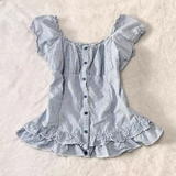 Ifomt Sweet T-shirt Stripe Y2k Slim Goth Punk Vintage Crop Top O-Neck Button Harajuku Korea Sexy Backless 2000s Fashion Grunge Emo Tee