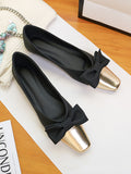 IFOMT Bowknot Contrast Color Shallow Cut Split-Joint Square-Toe Flats