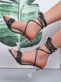 IFOMT Lace-Up Open Toe Split-Joint Square-Toe Pumps Sandals