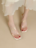 IFOMT Open Toe Split-Joint Square-Toe Transparent Pumps Sandals Slippers