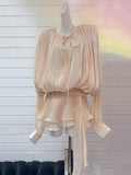 IFOMT Spring Outfits Fashion Women's 2 Pcs Set Lace Up Long Slevees Loose Ruffles Shirt High Waist Bottom Short Suit Spring 2025 New
