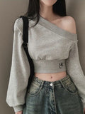 IFOMT Spring Outfits Fashion Trendy Women’s Top Tees Long Sleeve Simple Skew Collar Solid One-Shoulder Comfortable Blouses Causal