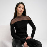 IFOMT Outfit Women'S Mesh Patchwork Slim Long Sleeve Bottom Top Sexy Skin Exposure See-Through Shoulder Pullover Tops New 2024Autumn