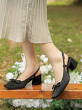 IFOMT Belt Buckle Rhinestone Split-Joint Square-Toe Pumps Sling Shoes