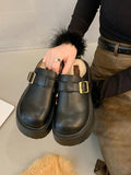 IFOMT Belt Buckle Round-Toe Split-Joint Loafers Platform Shoes Slippers&Mules