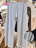 Ifomt Blue Heart Print Chic Wide Leg Pant Cotton 2025 Spring Summer Elastic Waist Loose Casual Women Trouser Sweet Fashion Home Pants