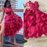 Ifomt Customized  Fashion V-neck Ball Gown Quinceanera Layered  Flowers Chiffon Occasion Evening   vestidos de graduación