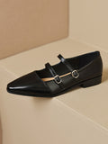 IFOMT Belt Buckle Pointed-Toe Split-Joint Flat Shoes Mary Janes