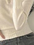 IFOMT Solid Color V Neck Slim Short Sweater