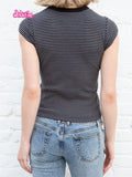 Ifomt Vintage Striped Slim Crop Top Women Summer Basic Short Sleeve Round Neck Soft Cotton T-shirts Female Casual Simple Y2k Tops 2025