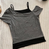 Ifomt Fashion Y2K Fake Two Guitar Print Punk T-shirts Women Slim Goth Street Retro black Tops Dark crop Tops Sexy Clothing 2000s Tops Casual Outfit