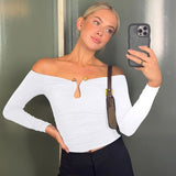 IFOMT Outfit  Off The Shoulder Long Sleeve Hollow Out Slim Women'S Tops Tshirt Y2K Streetwear Casual Clothing Wholesale Korean