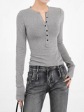 IFOMT Women Long Sleeve Tops Winter Vintage Casual tshirts Woman Button Up Pullover Shirt Basic Warm Top Slim fit