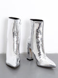 IFOMT Pointed-Toe Shiny Split-Joint Boots Pumps