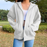 IFOMT Winter Sweatshirt Hoodie Oversize Fleece Hooded Cardigan Black White Women Clothes Solid Zip Up Hoodies Tops Long Sleeves