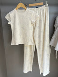 Ifomt New Deer Print T-shirts+Eyelet Long Pant Women Summer Cotton Cute Pajama 2 Piece Set Sweet Vintage Home Trouser Two Sets Y2K
