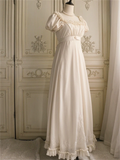 Ifomt White Embroidery Regency Era Dress Empire Waist Jane Austen Costume Robe Vintage High Waistline Tea Party Wedding Dress Ball Gow