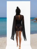 IFOMT Outfits Women's Sexy Bikini Cover-Ups Summer See-through High Turtleneck Sundress Flare Long Sleeve Dress Beachwear Smocks