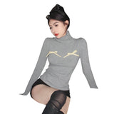 IFOMT Outfit Women Y2K Bow High Neck  Tees Long Sleeve Fairy Grunge T-Shirts Aesthetic Slim Fit Crop Tops Harajuku Vintage Clothes