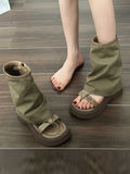 IFOMT Hollow Split-Joint Split-Toe Zipper Boots Platform Shoes Sandals
