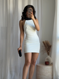 Ifomt Women Sexy Back Bow Mini Vestidos Fashion Contrasting Color Round Neck Halter Dress New 2025 Summer Woman Clothing Party Dresses