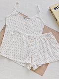 Ifomt Sweet Floral Print Tank Shorts Sets Women Summer New Cotton Slim Camis+Buttons Short Pants Cute Cozy Home Pajama 2 Piece Set Y2K