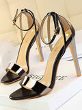 IFOMT Belt Buckle Open Toe Shiny Split-Joint Pumps Sandals Sandals