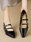 IFOMT Belt Buckle Pointed-Toe Split-Joint Flat Shoes Mary Janes