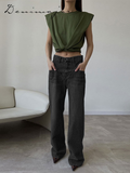 Ifomt Patchwork Jeans Women Loose Pocket Versatile Zipper High Waist Straight Denim Pants Female 2025 Spring Autumn Lady Streetwears