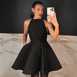 IFOMT Sexy Halter Neck Hollow Dress For Women Black High Waist Sleeveless Mini Dress Female A-Line Niche Fashion  Party Dresses