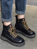 IFOMT Cow Leather Lace-Up Zipper Martin Booties