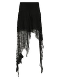 IFOMT Spring Outfits Black Solid Goth Lace Midi Skirts Womens Asymmetrical Hem Chic Fashion Vacation Boho Outfits