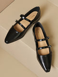 IFOMT Belt Buckle Pointed-Toe Split-Joint Flat Shoes Mary Janes