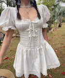 Ifomt Jasmine Puff Sleeves Lace Bow Dress